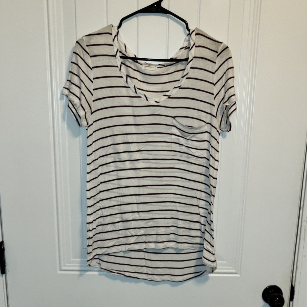 Glitz Burgudy and White Striped Short Sleeve Top